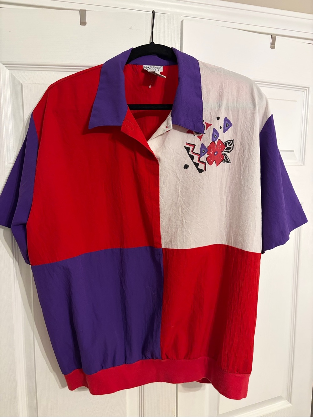 Vintage Colorblock Red Purple White collared Shirt